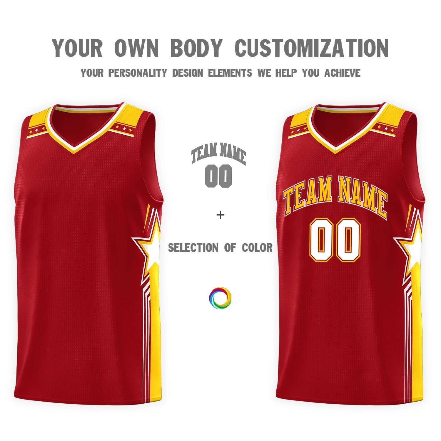 Custom Red Gold Star Graffiti Pattern Sports Uniform Basketball Jersey