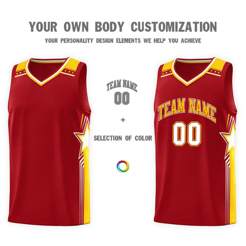 Custom Red Gold Star Graffiti Pattern Sports Uniform Basketball Jersey