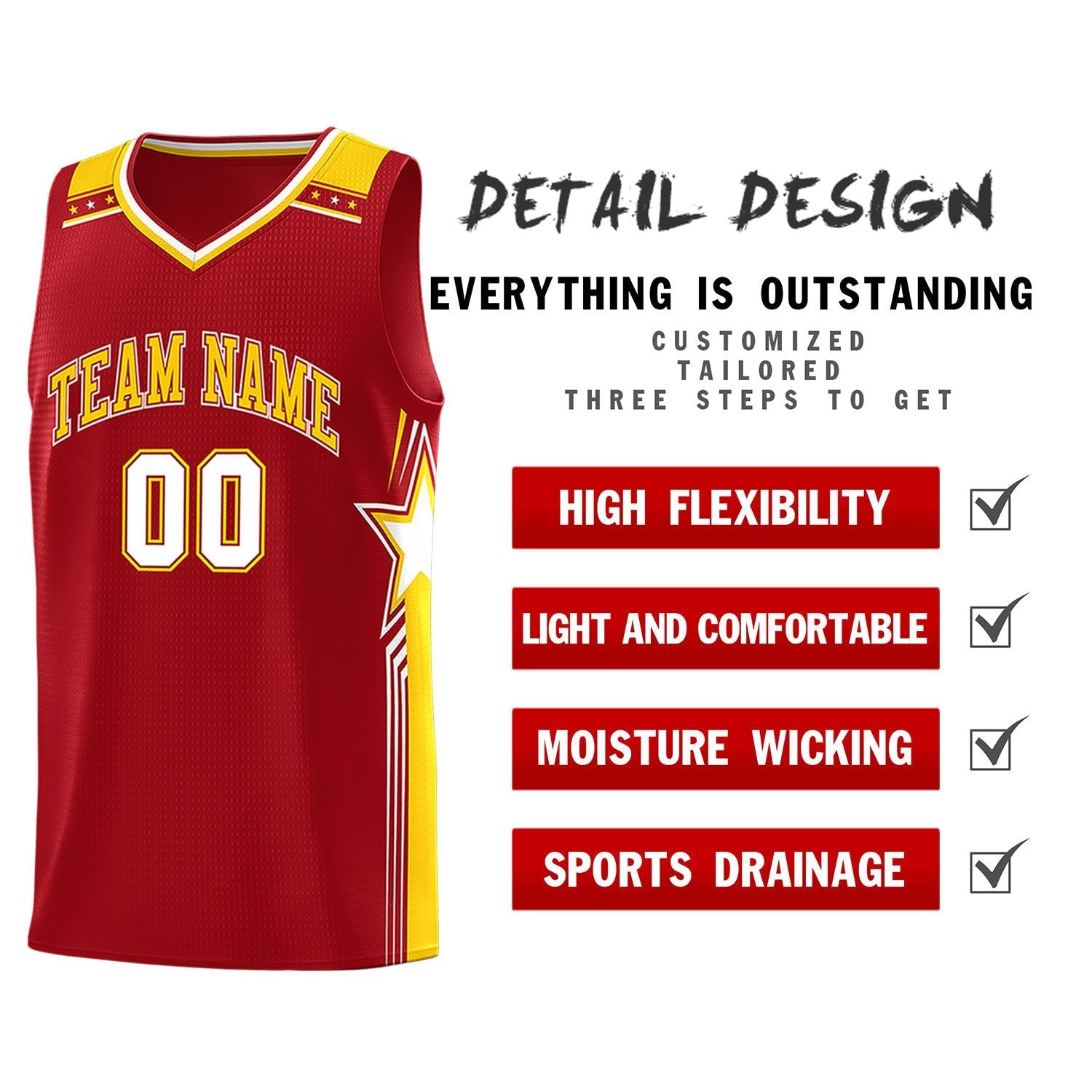 Custom Red Gold Star Graffiti Pattern Sports Uniform Basketball Jersey