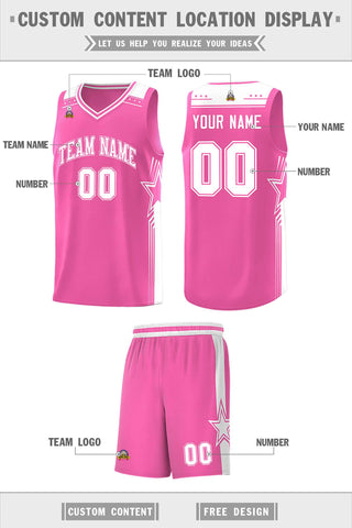 Custom Pink White Star Graffiti Pattern Sports Uniform Basketball Jersey