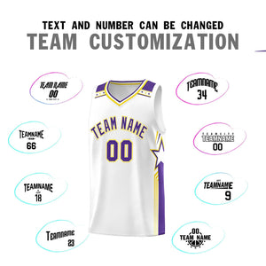 Custom White Purple Star Graffiti Pattern Sports Uniform Basketball Jersey