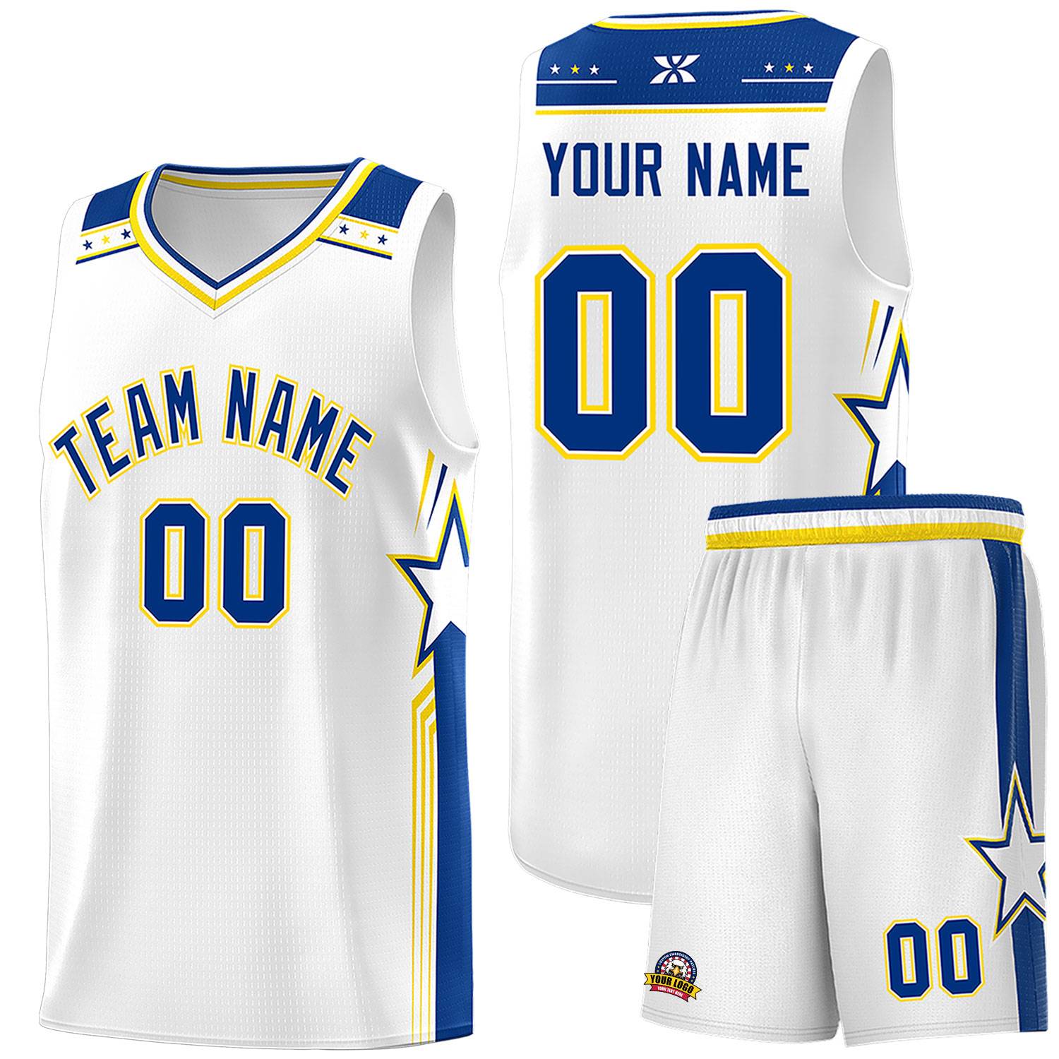 Custom White Royal Star Graffiti Pattern Sports Uniform Basketball Jersey