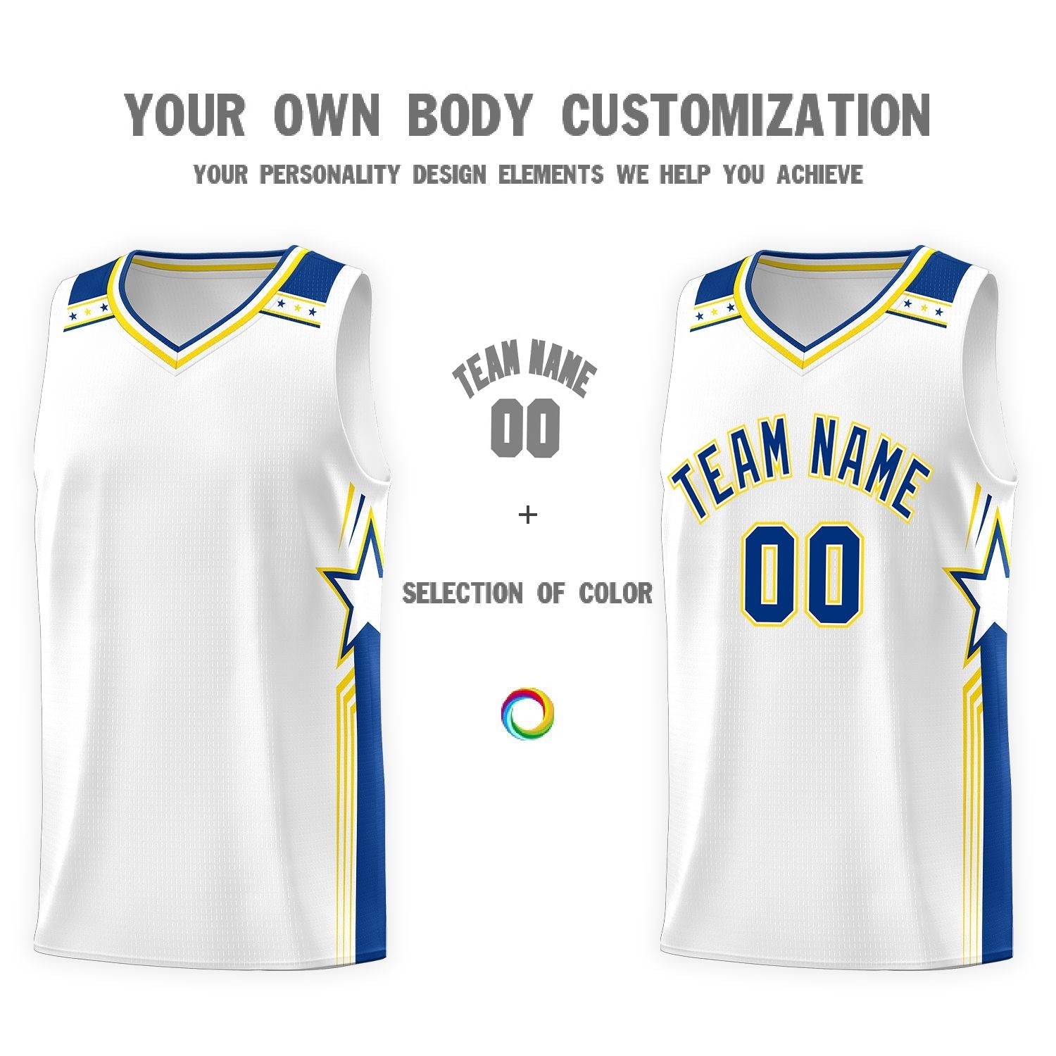 Custom White Royal Star Graffiti Pattern Sports Uniform Basketball Jersey