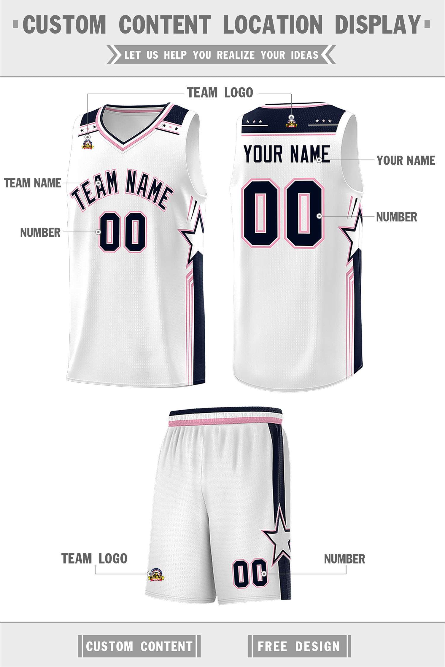 Custom White Navy Star Graffiti Pattern Sports Uniform Basketball Jersey