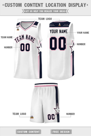 Custom White Navy Star Graffiti Pattern Sports Uniform Basketball Jersey