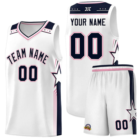 Custom White Navy Star Graffiti Pattern Sports Uniform Basketball Jersey