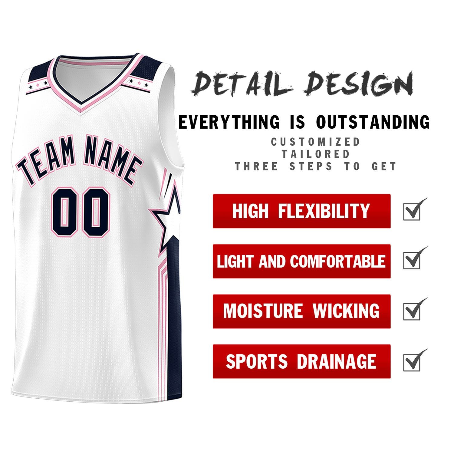 Custom White Navy Star Graffiti Pattern Sports Uniform Basketball Jersey