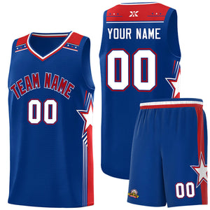 Custom Royal Red Star Graffiti Pattern Sports Uniform Basketball Jersey