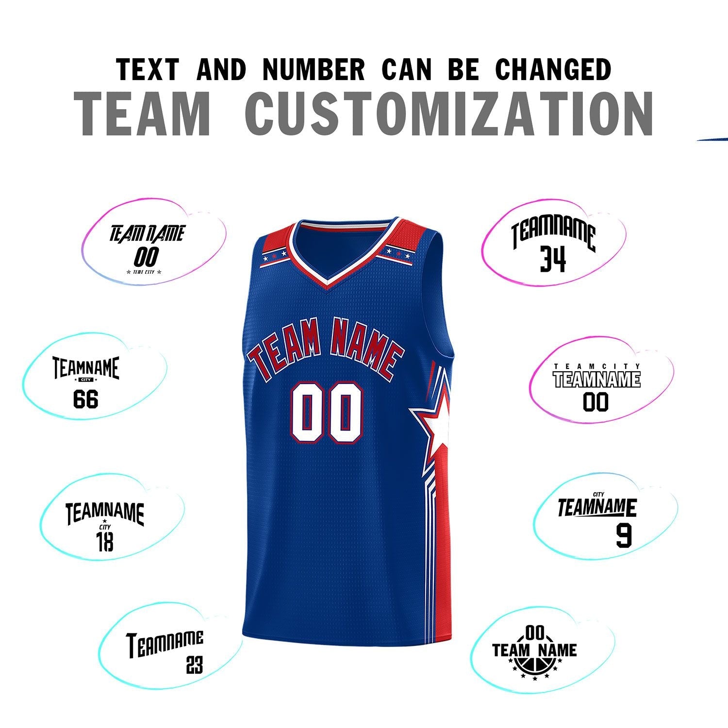 Custom Royal Red Star Graffiti Pattern Sports Uniform Basketball Jersey