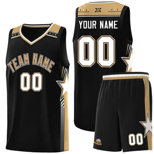 Custom Black Old Gold Star Graffiti Pattern Sports Uniform Basketball Jersey