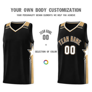 Custom Black Old Gold Star Graffiti Pattern Sports Uniform Basketball Jersey