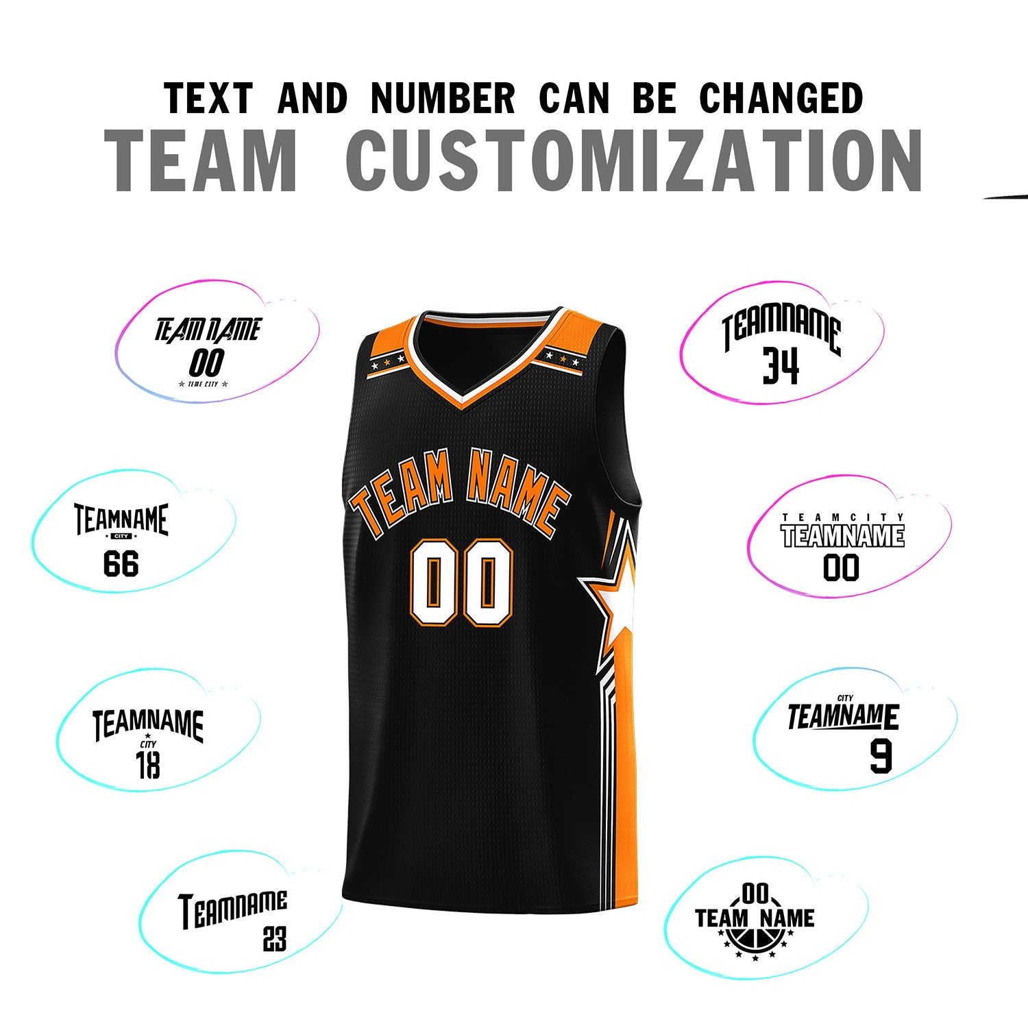 Custom Black Orange Star Graffiti Pattern Sports Uniform Basketball Jersey