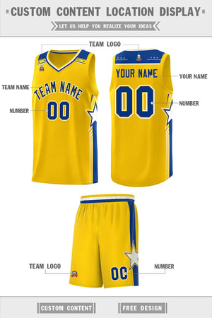 Custom Gold Royal Star Graffiti Pattern Sports Uniform Basketball Jersey