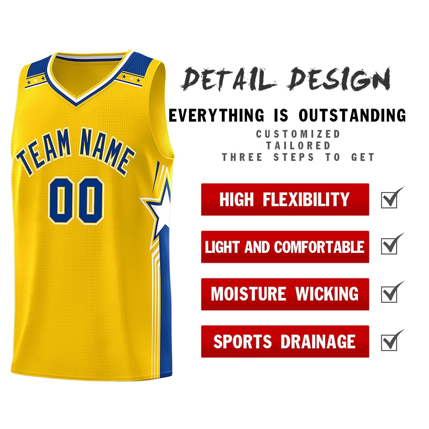 Custom Gold Royal Star Graffiti Pattern Sports Uniform Basketball Jersey