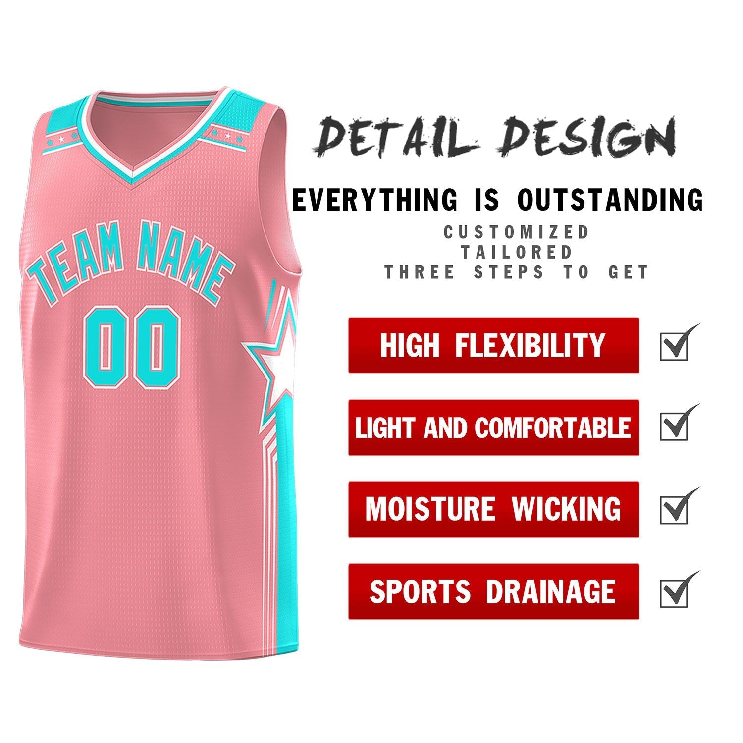 Custom Light Pink Aqua Star Graffiti Pattern Sports Uniform Basketball Jersey