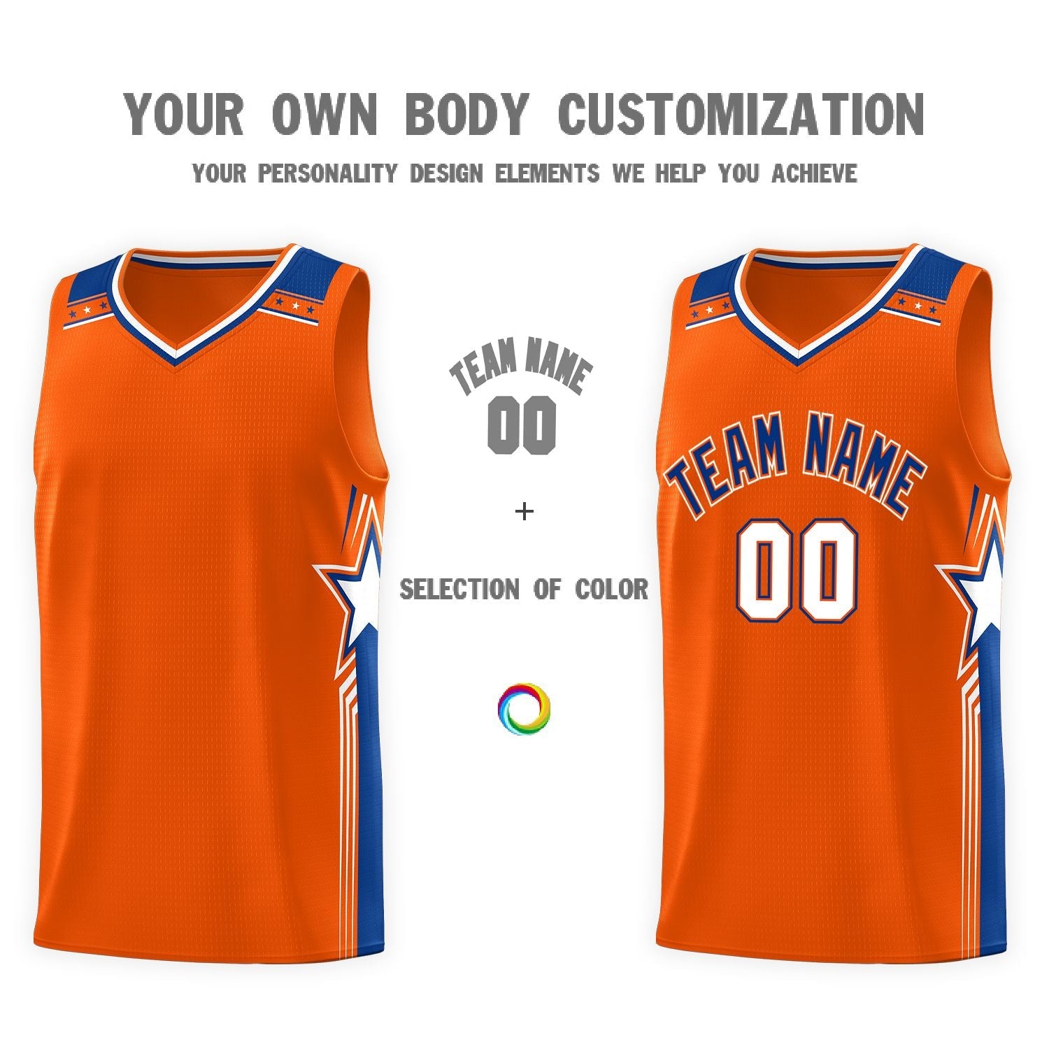 Custom Orange Aqua Star Graffiti Pattern Sports Uniform Basketball Jersey