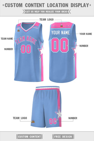 Custom Light Blue Pink Star Graffiti Pattern Sports Uniform Basketball Jersey