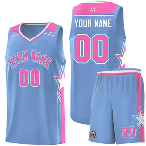 Custom Light Blue Pink Star Graffiti Pattern Sports Uniform Basketball Jersey