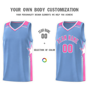 Custom Light Blue Pink Star Graffiti Pattern Sports Uniform Basketball Jersey