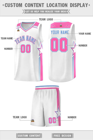 Custom White Light Blue Star Graffiti Pattern Sports Uniform Basketball Jersey