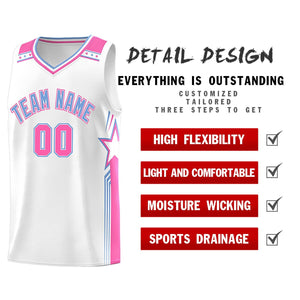 Custom White Light Blue Star Graffiti Pattern Sports Uniform Basketball Jersey