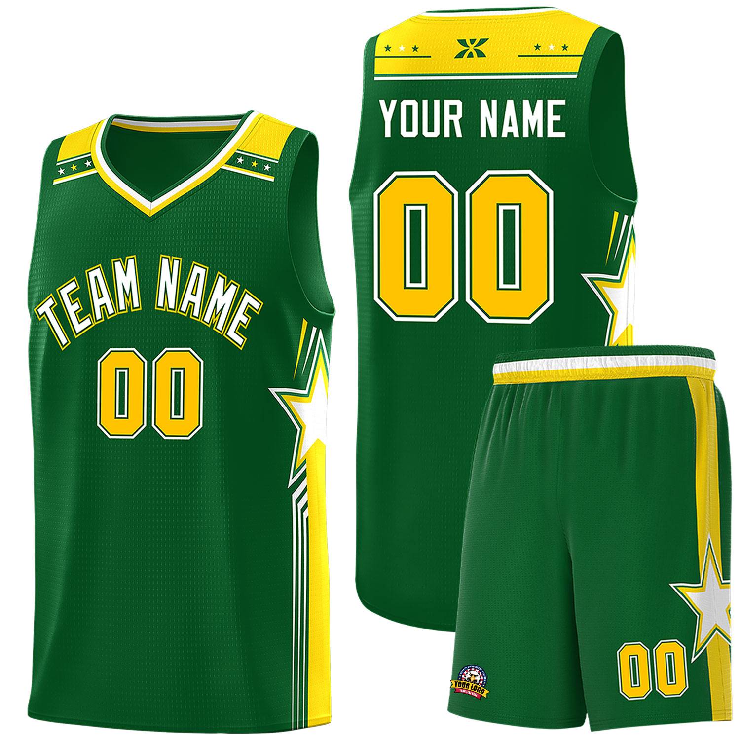 Custom Kelly Green White Star Graffiti Pattern Sports Uniform Basketball Jersey