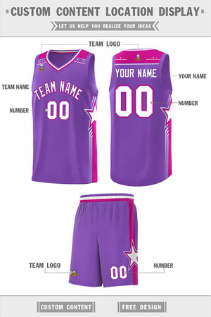 Custom Purple White Star Graffiti Pattern Sports Uniform Basketball Jersey