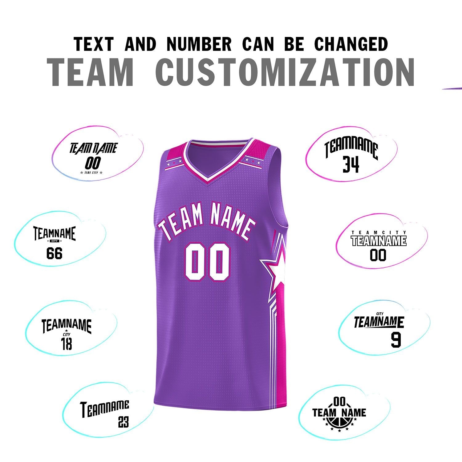 Custom Purple White Star Graffiti Pattern Sports Uniform Basketball Jersey