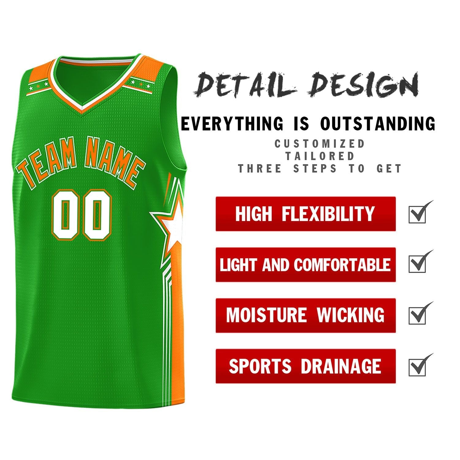 Custom Green Orange Star Graffiti Pattern Sports Uniform Basketball Jersey