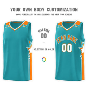 Custom Aqua Orange Star Graffiti Pattern Sports Uniform Basketball Jersey