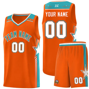 Custom Orange Aqua Star Graffiti Pattern Sports Uniform Basketball Jersey