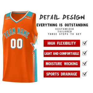 Custom Orange Aqua Star Graffiti Pattern Sports Uniform Basketball Jersey