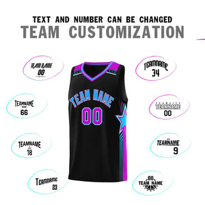 Custom Black Powder Blue Star Graffiti Pattern Sports Uniform Basketball Jersey