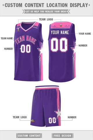 Custom Purple Pink Star Graffiti Pattern Sports Uniform Basketball Jersey