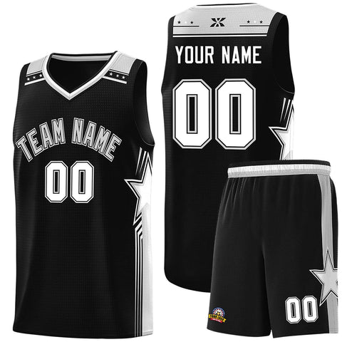 Custom Black Gray Star Graffiti Pattern Sports Uniform Basketball Jersey