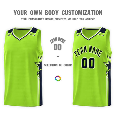Custom Neon Green Navy Star Graffiti Pattern Sports Uniform Basketball Jersey