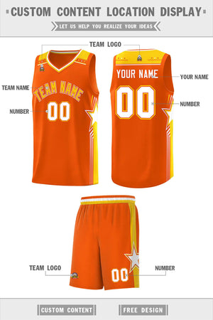 Custom Orange Gold Star Graffiti Pattern Sports Uniform Basketball Jersey