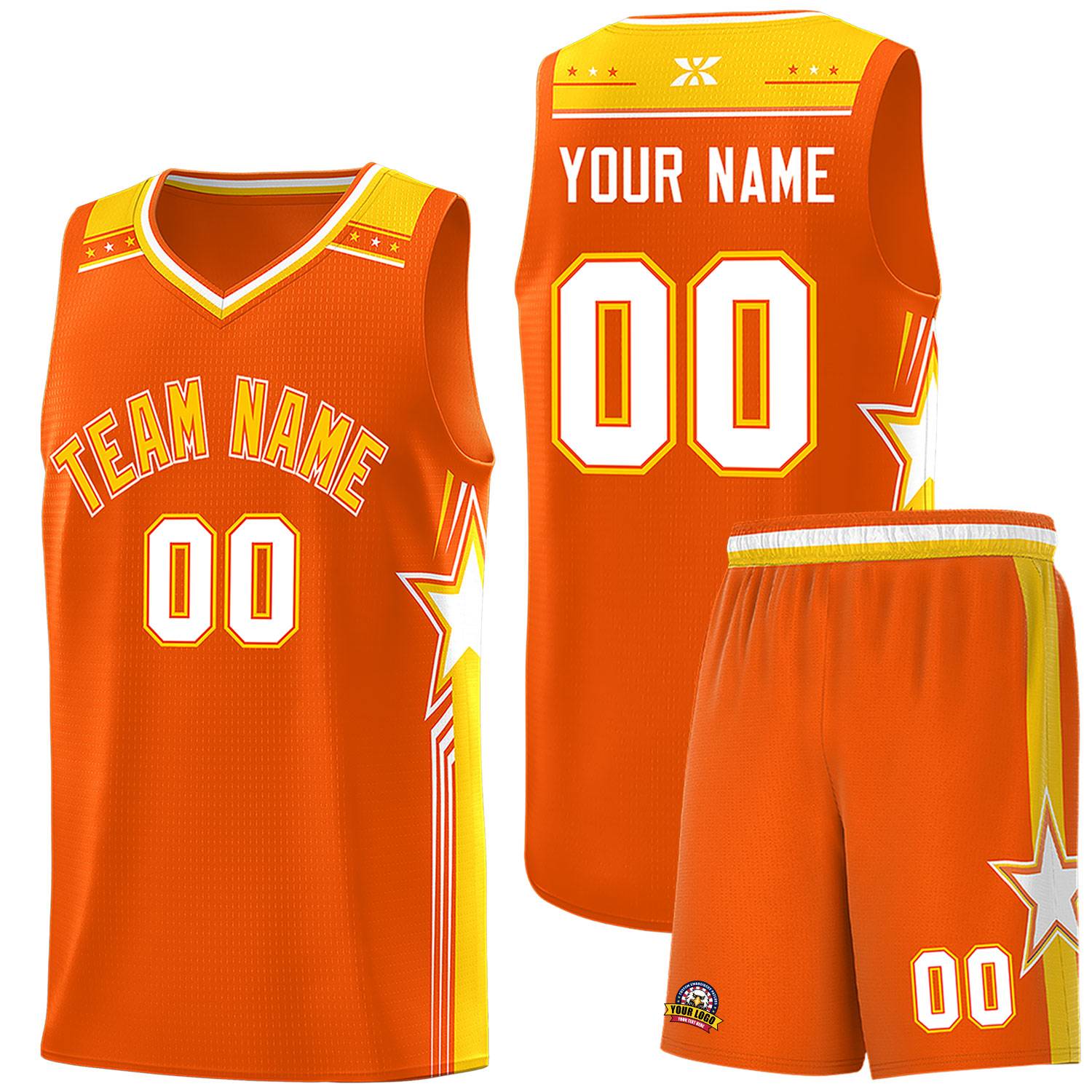 Custom Orange Gold Star Graffiti Pattern Sports Uniform Basketball Jersey