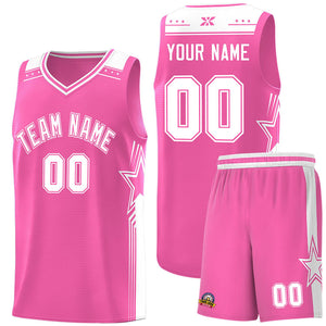 Custom Pink White Star Graffiti Pattern Sports Uniform Basketball Jersey