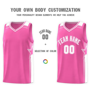 Custom Pink White Star Graffiti Pattern Sports Uniform Basketball Jersey