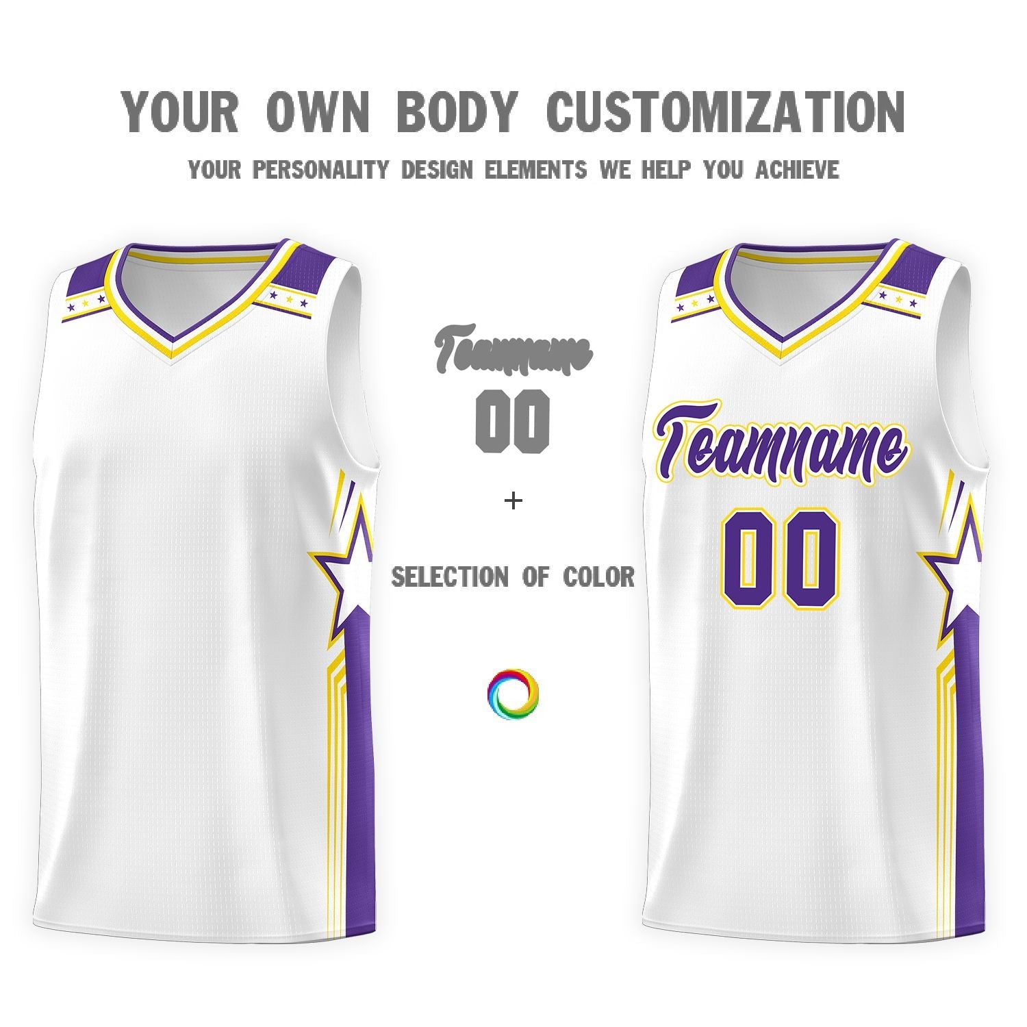 Custom White Purple Star Graffiti Pattern Sports Uniform Basketball Jersey