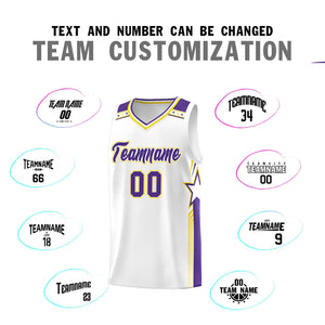 Custom White Purple Star Graffiti Pattern Sports Uniform Basketball Jersey