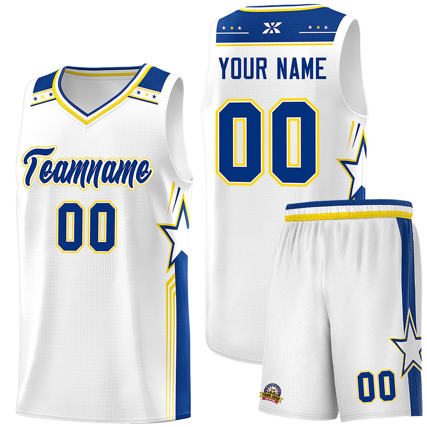 Custom White Royal Star Graffiti Pattern Sports Uniform Basketball Jersey