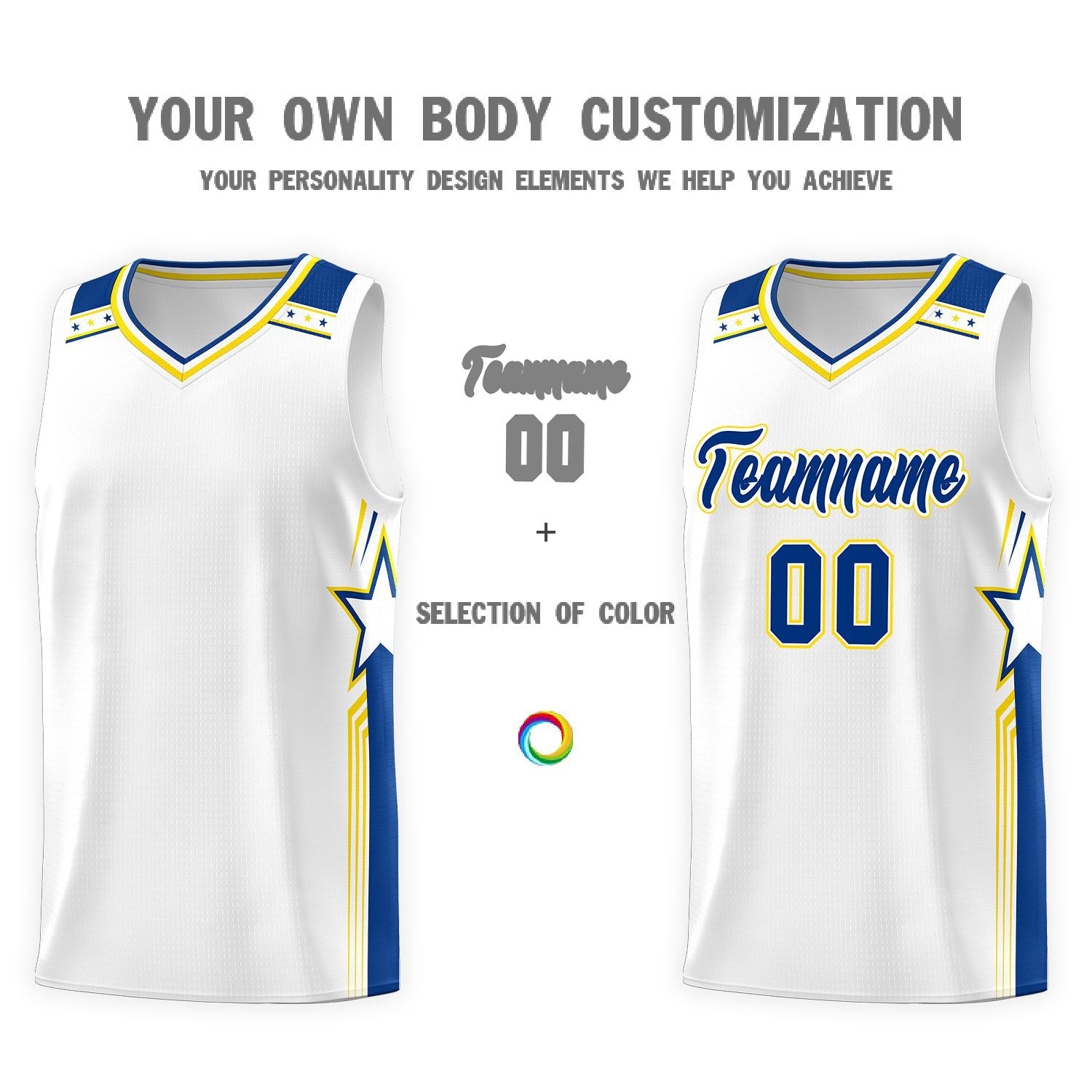 Custom White Royal Star Graffiti Pattern Sports Uniform Basketball Jersey