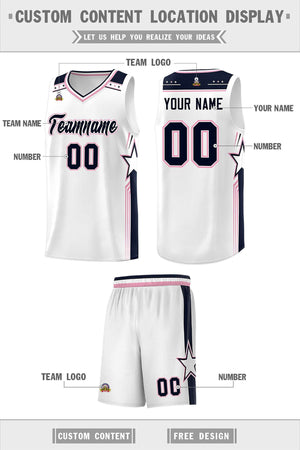 Custom White Navy Star Graffiti Pattern Sports Uniform Basketball Jersey