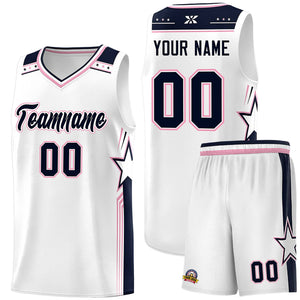 Custom White Navy Star Graffiti Pattern Sports Uniform Basketball Jersey