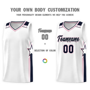 Custom White Navy Star Graffiti Pattern Sports Uniform Basketball Jersey