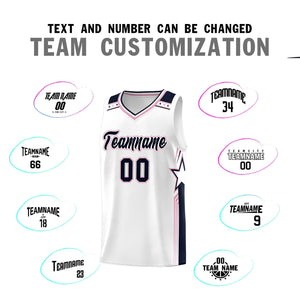 Custom White Navy Star Graffiti Pattern Sports Uniform Basketball Jersey