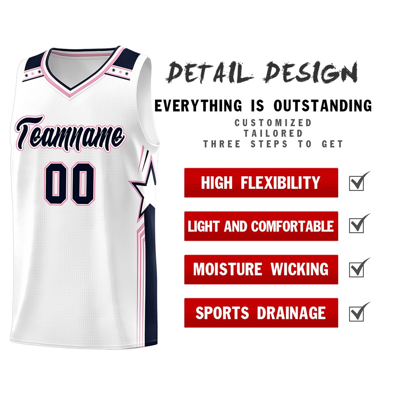 Custom White Navy Star Graffiti Pattern Sports Uniform Basketball Jersey