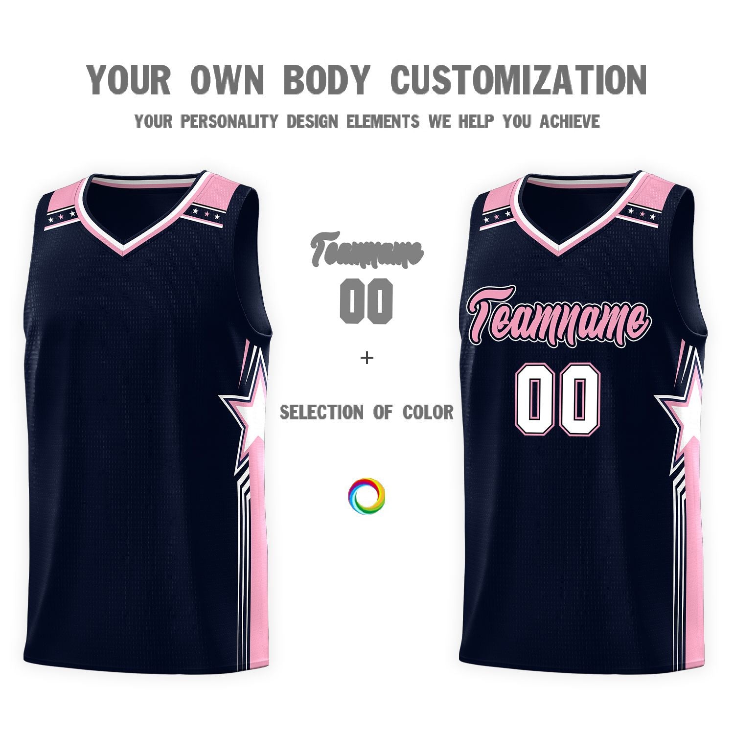 Custom Navy Light Pink Star Graffiti Pattern Sports Uniform Basketball Jersey